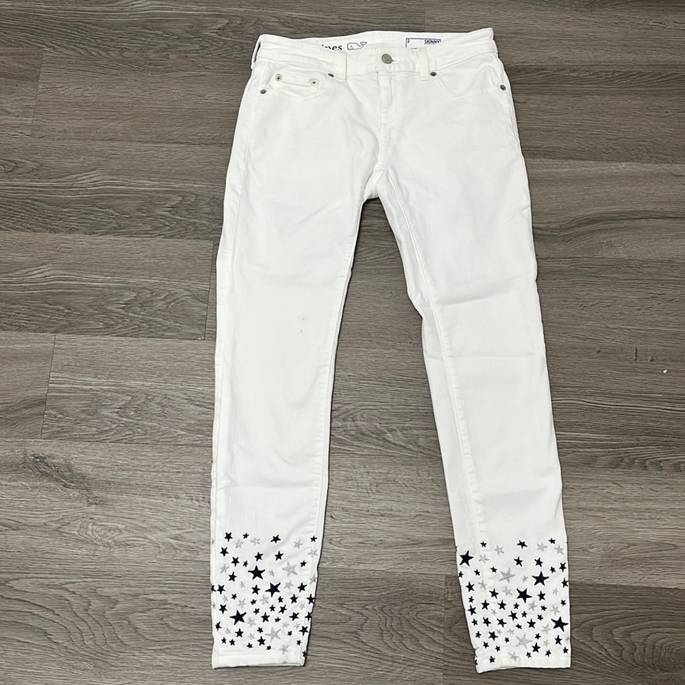 Vineyard Vines Women’s White Skinny Jeans Embroidered Star Denim - size 2